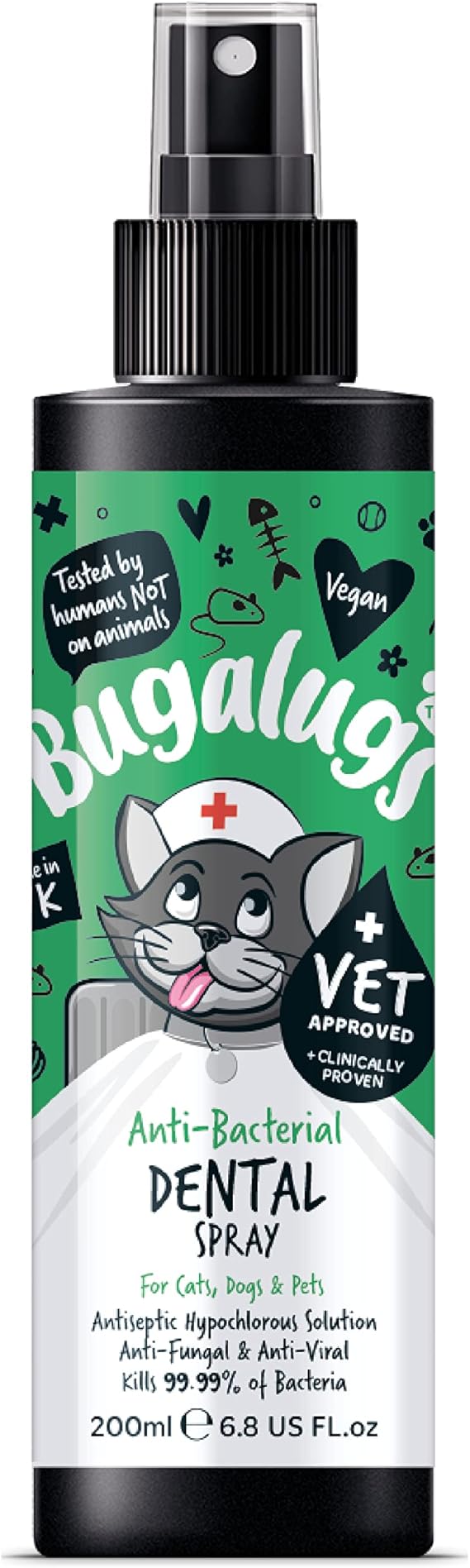 BUGALUGS Cat Teeth Cleaning Spray & Plaque Remover 200ml Natural Cat