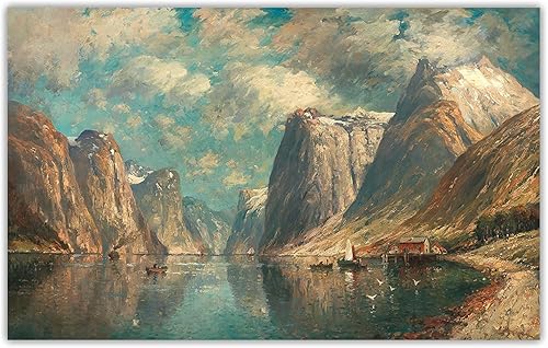 Impresiones en lienzo Adolf Kaufmann "Fjord Landscape" lienzo arte de la pared sala de estar decoración del hogar imagen 30x48cm sin marco
