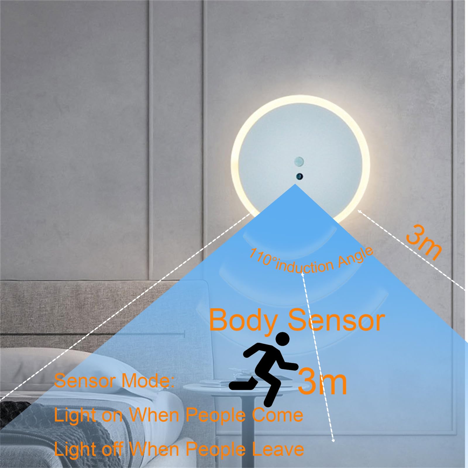 Aplique de Pared con Sensor de Movimiento para Interiores, LED, con detección de Movimiento, Ideal para Sala de Estar, balcón, Pasillo, luz Blanca cálida (luz Blanca, Blanco)