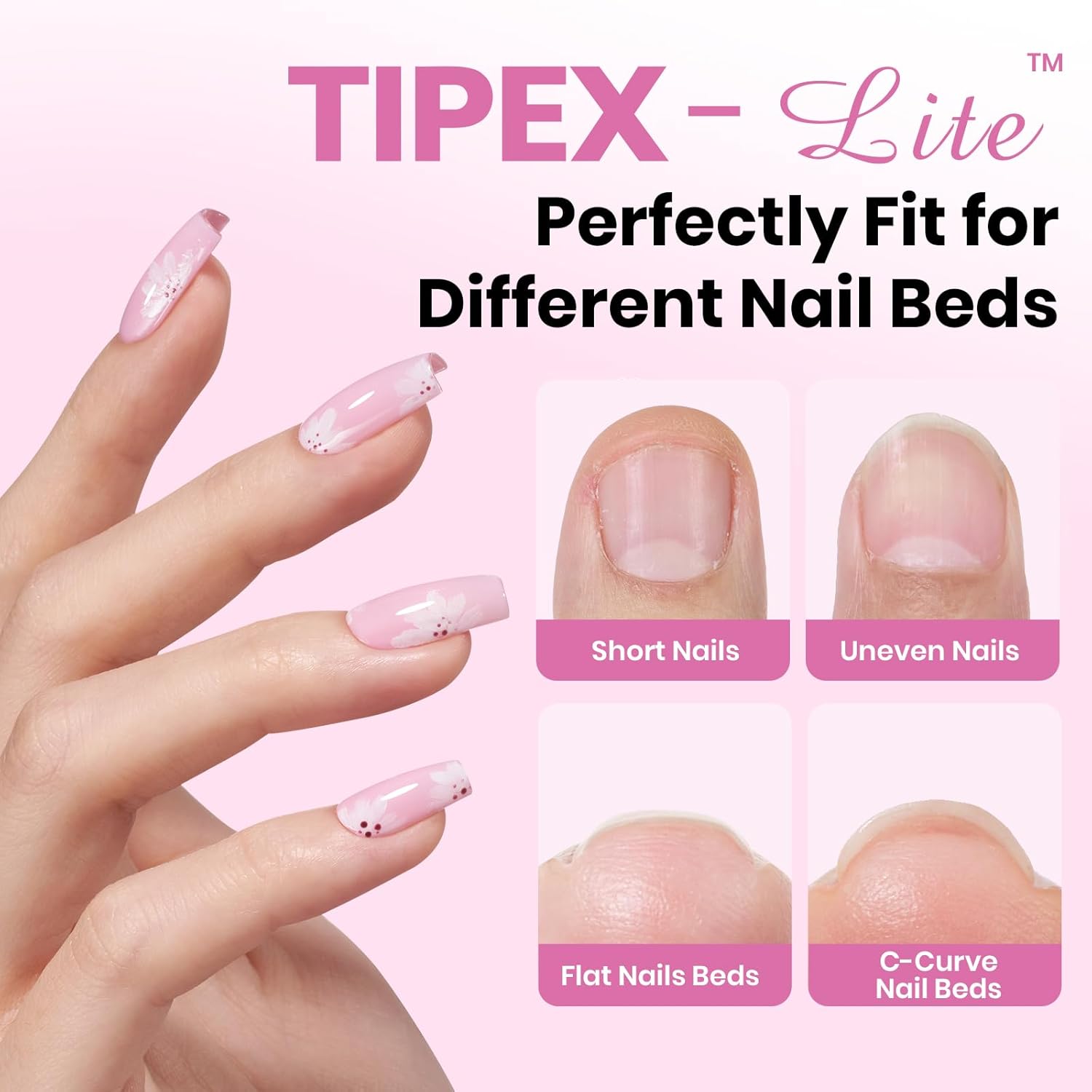 Beetles Tipex Lite Apex Nail Tips, Coffin Short, 96pcs 16 Sizes,Pre-Building Pre-Etched Acrylic Nail Tips with Gel Nail Polish Kit with U V Light - 68 Pcs Set 35 Colors Pink Glitter Nude Gray Gel