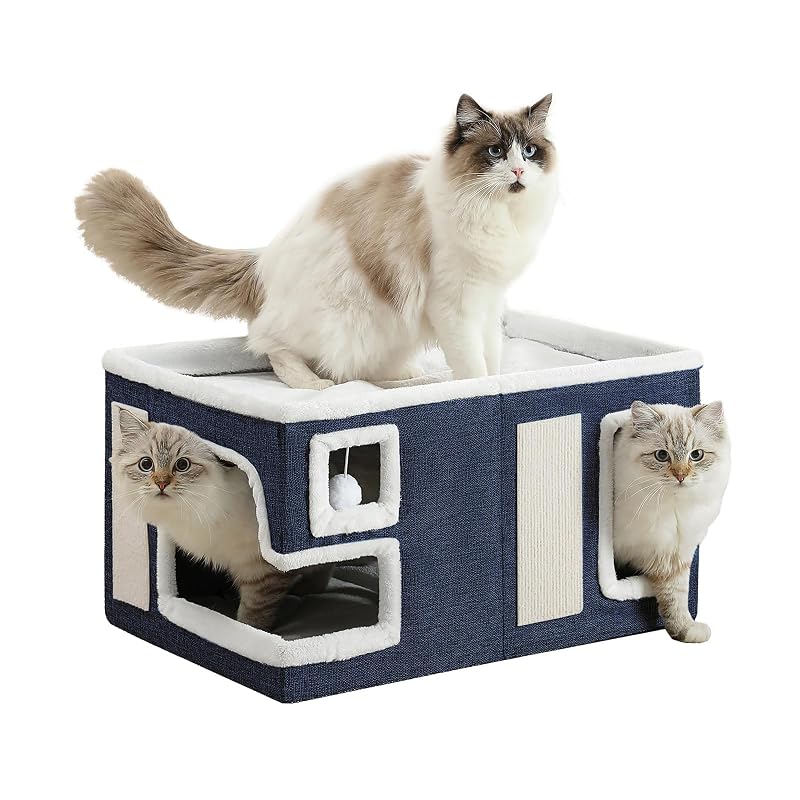 Casa para Gatos Grande Crispedia com Arranhador de Sisal e Almofada Reversível Blue X-Large – 58,42 x 40,64 x 33,02 cm