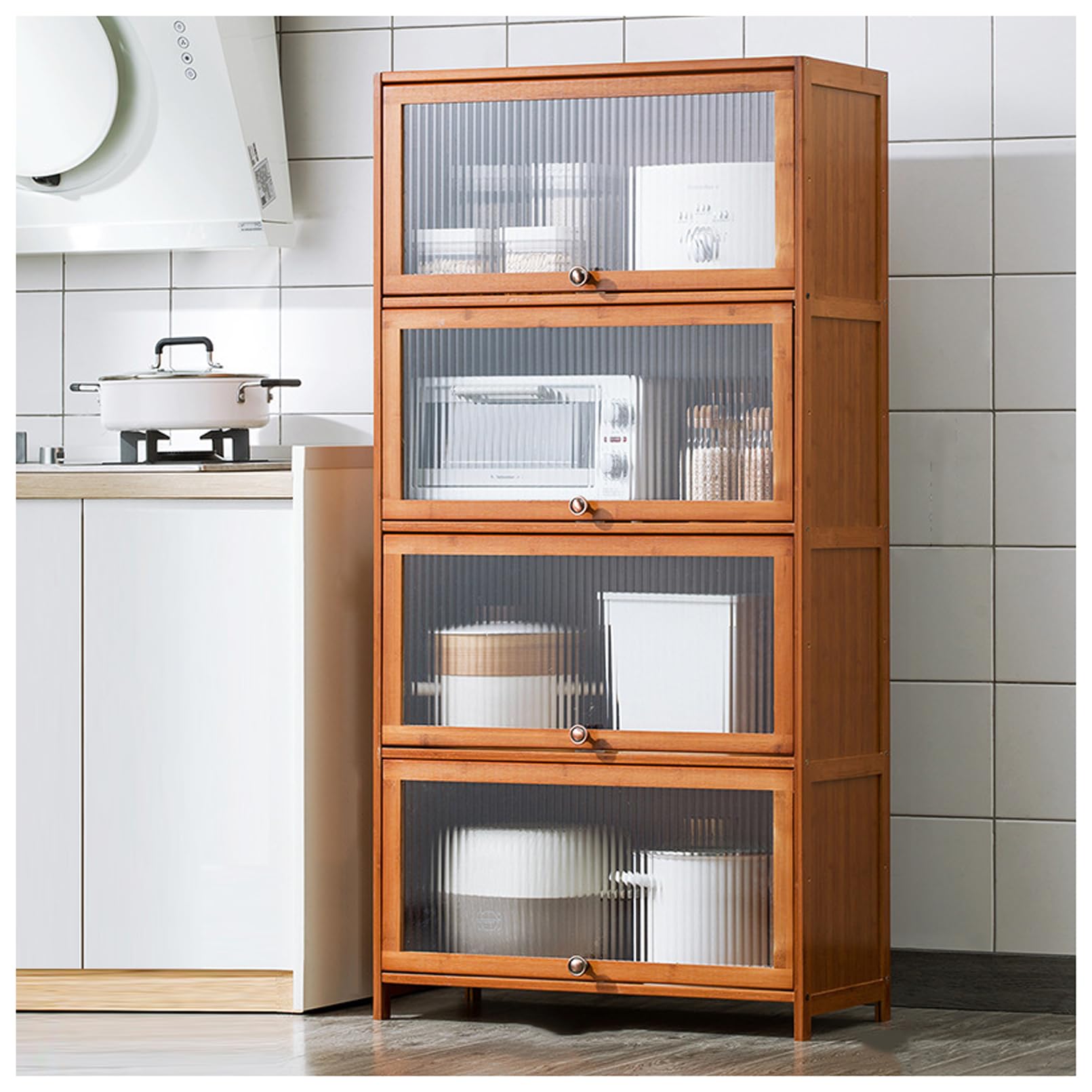 BHGFYXBS Freestanding Tall Kitchen Pantry Cabinet With Acrylic Doors Sto Solut For Home Space Saving Shelves Nizing Tials,Brown-80X33X140Cm,Brown-80x33x140cm