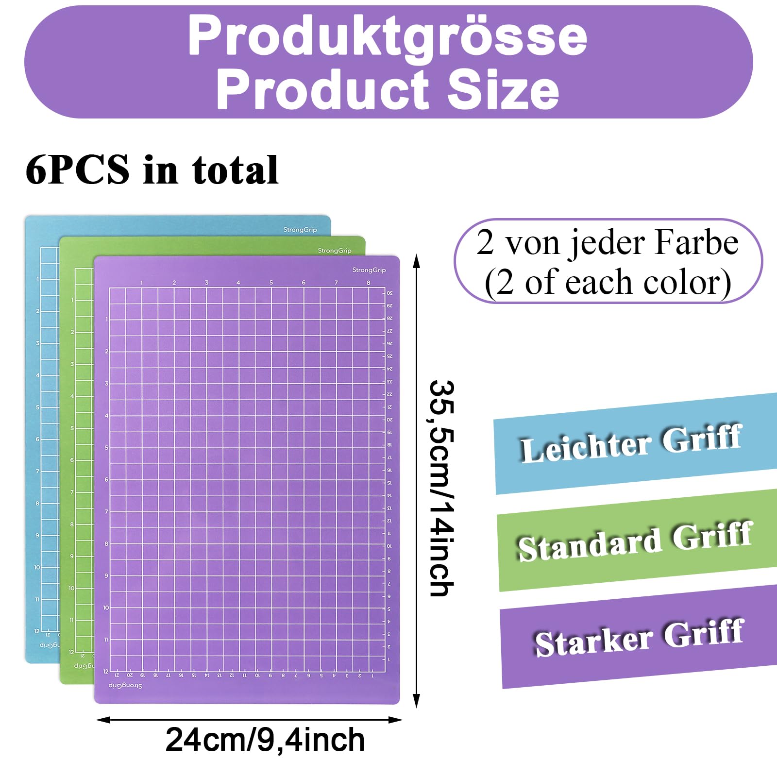 6 Stück Schneidematte A4 für Cricut Joy Xtra, 12x8,5 Zoll Ersatzkleber Klebrige Plotter Zubehör, Schneidematte Plotter, Rutschfester Matt für Cricut Zubehör (Standardgrip, Lightgrip, Stronggrip)