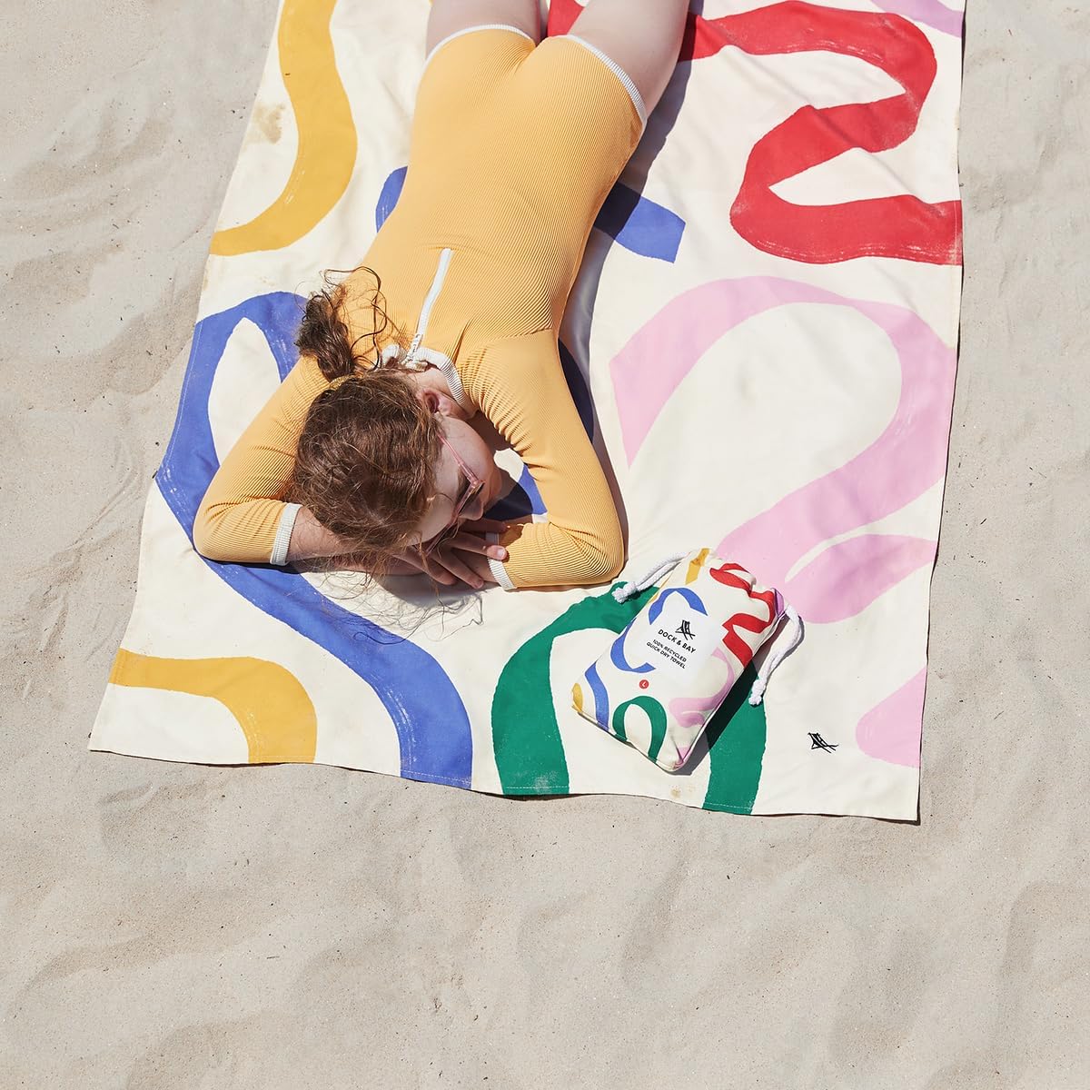 Dock & Bay Beach Towel - Quick Dry, Sand Free - Compact, Lightweight - 100% Recycled - Includes Bag - Kids - Doodle Mood, Medium (130x70cm, 51x27)