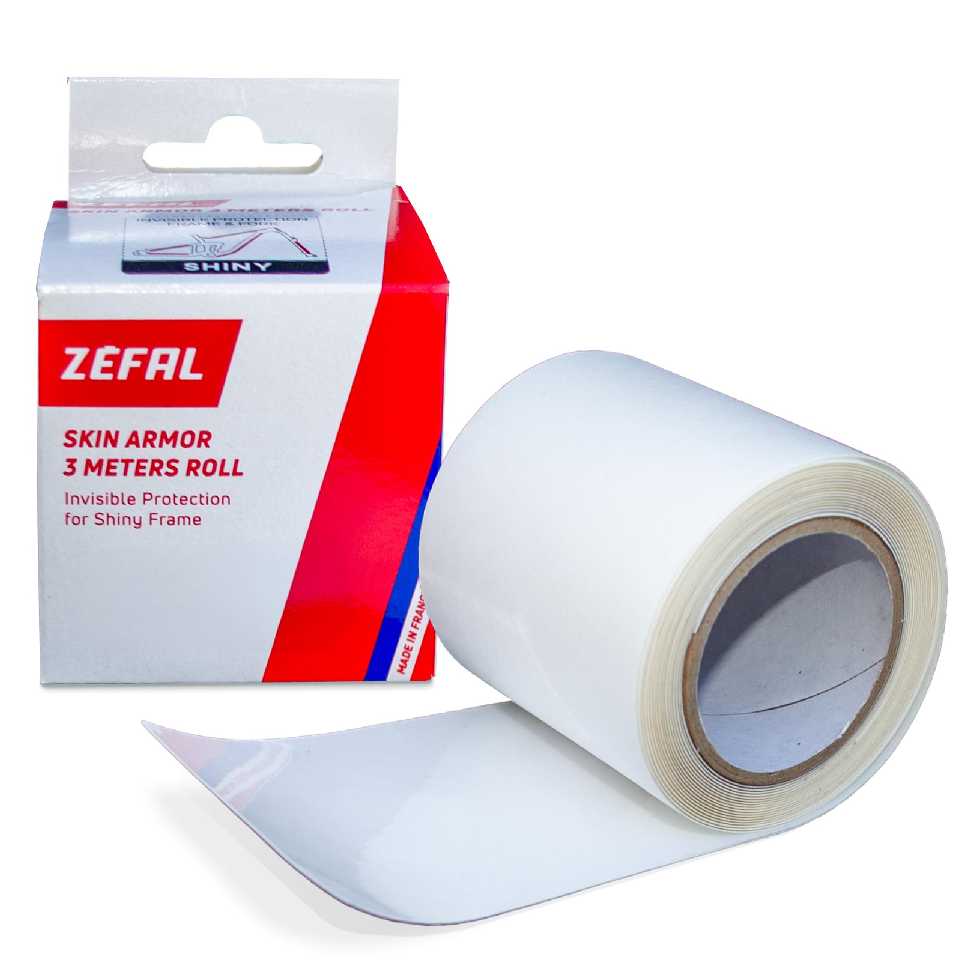 Détail du film ZEFAL Skin Armor Roll 3m appliqué sur un cadre de vélo, montrant sa finition brillante et sa discrétion.