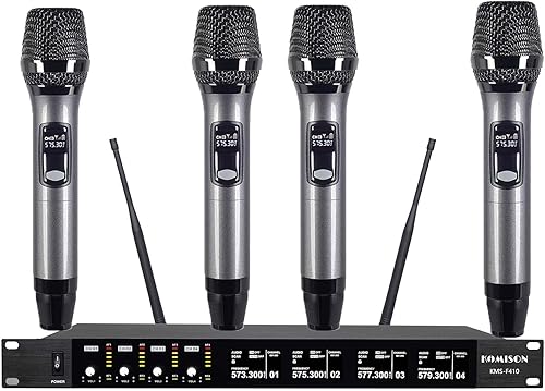 Sistema de 4 micrófonos inalámbricos de 4 canales, conjunto de micrófonos inalámbricos de metal, dinámico inalámbrico para cantar, karaoke, iglesia,