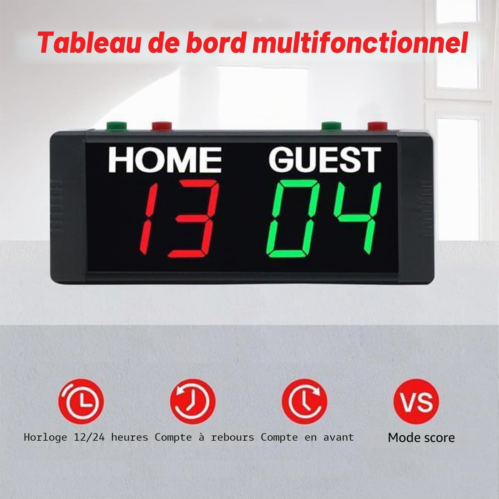 Tableau de Bord Numérique avec Minuterie Scoreboard 1,5 Pouces LED Tableau de Score électronique avec Support pour Baseball Sport