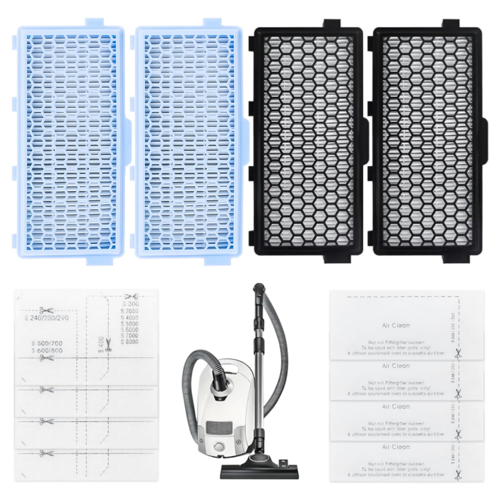 4 Pack C3 Filter for Miele Vacuum Cleaner Compact C1&C2, Complete C2&C3, S8340, Active Air Clean 50 Filter Compatible with Miele S4000 S5000 S6000 S8000 Series for Captures Dust & Odours (Blue&Black)