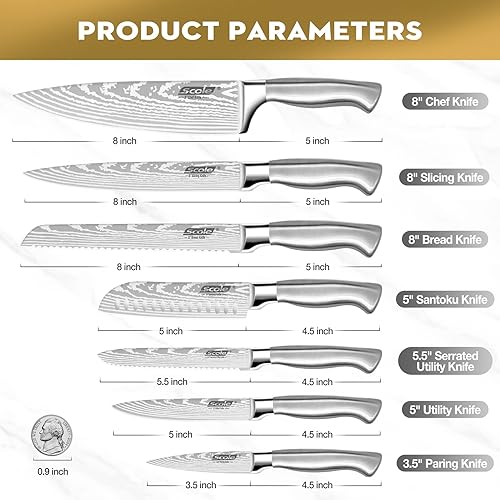 Miniatura 4 de SCOLE Juego de cuchillos de cocina ultra afilados, 7 piezas, cuchillos de carne, juego de 6, azul (paquete de 2 artículos)