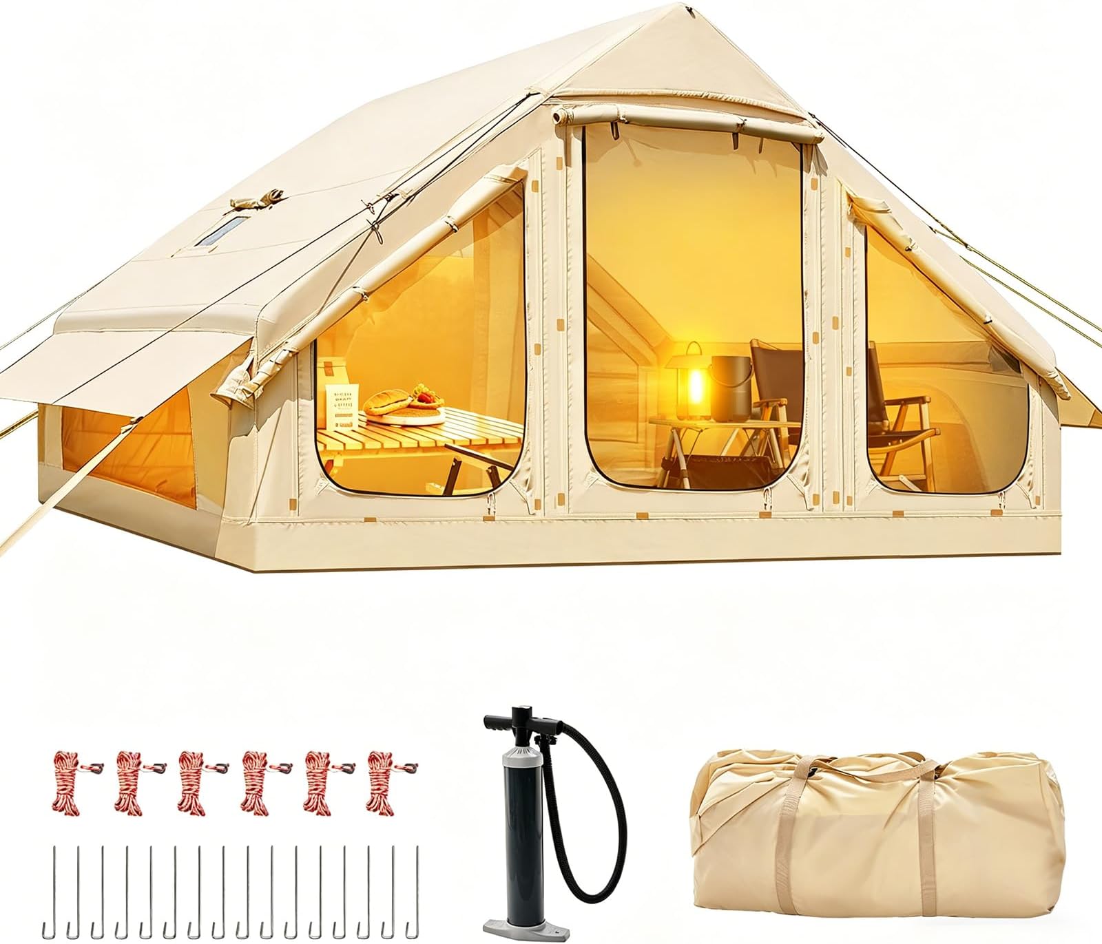 Inflatable Tents for Camping, Blow Up Tent with Hand Pump, Easy Setup Inflatable Hot Tent with Stove Jack, Waterproof Oxford Air Glamping Tents for Camping Adult 4 Person Upgrade Version