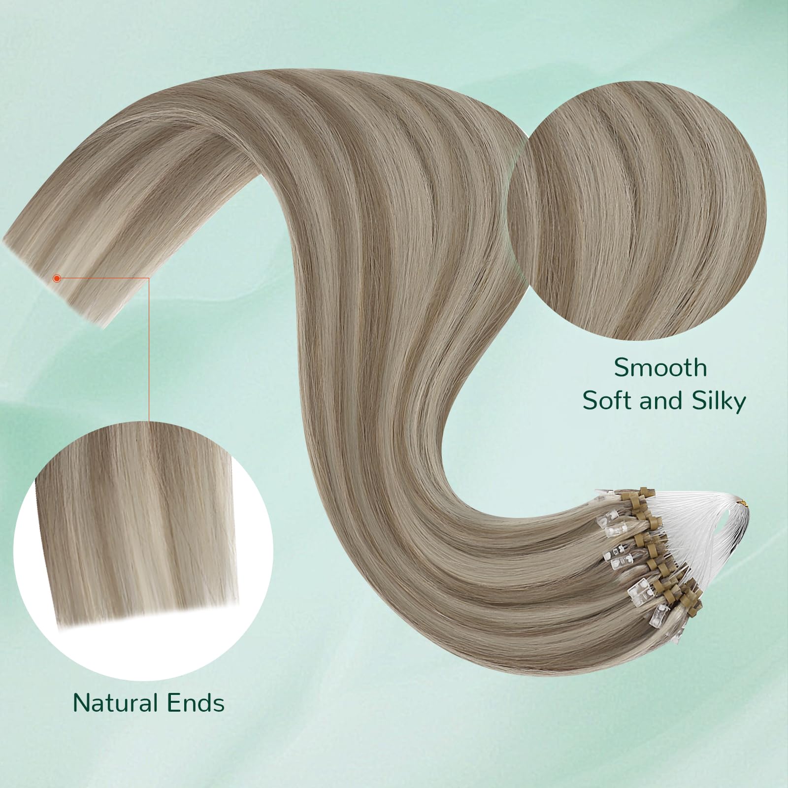 Easyouth Nano Hair Extensions Real Human Hair Blonde Nano Beads Hair Extension Human Hair Platinum Blonde Nanos Loop Hair Extensions Pre Bonded for Natural Look 14 Inch 50g 1g/Strand #1000 — view 35