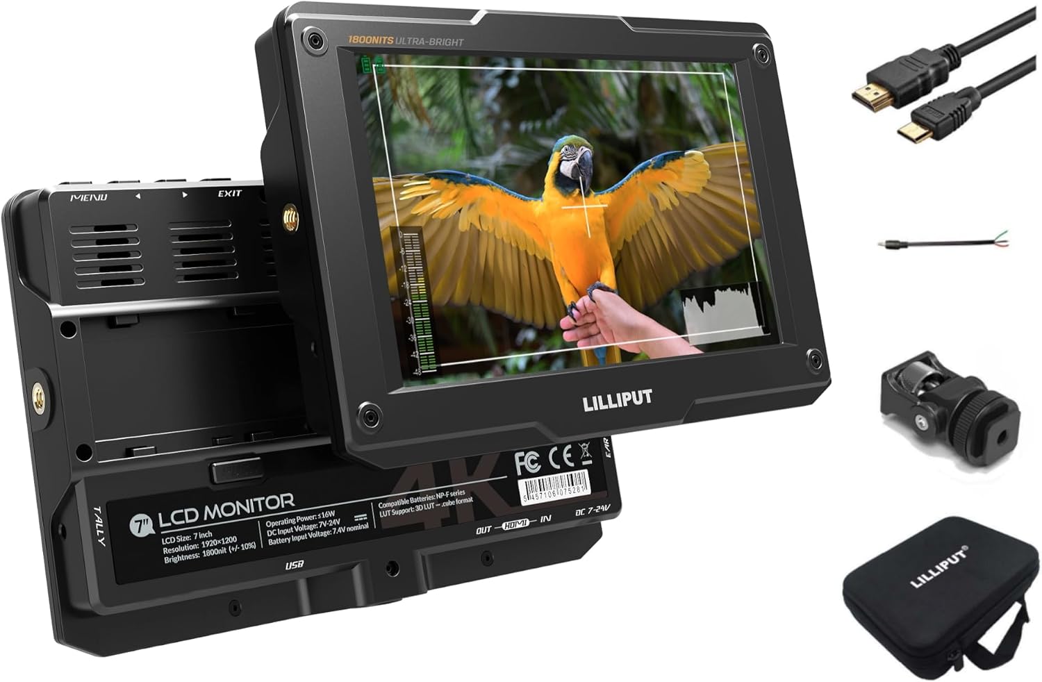 Lilliput H7S 7 Inch 4K DSLR Field Monitor Ultra Bright 1800nit HDMI and SDI Input Output 1920x1200 IPS HDR, 3D-LUT & Color Space,Level Meter,Histogram,Focus Peaking Dual Battery Plate (H7S SDI)