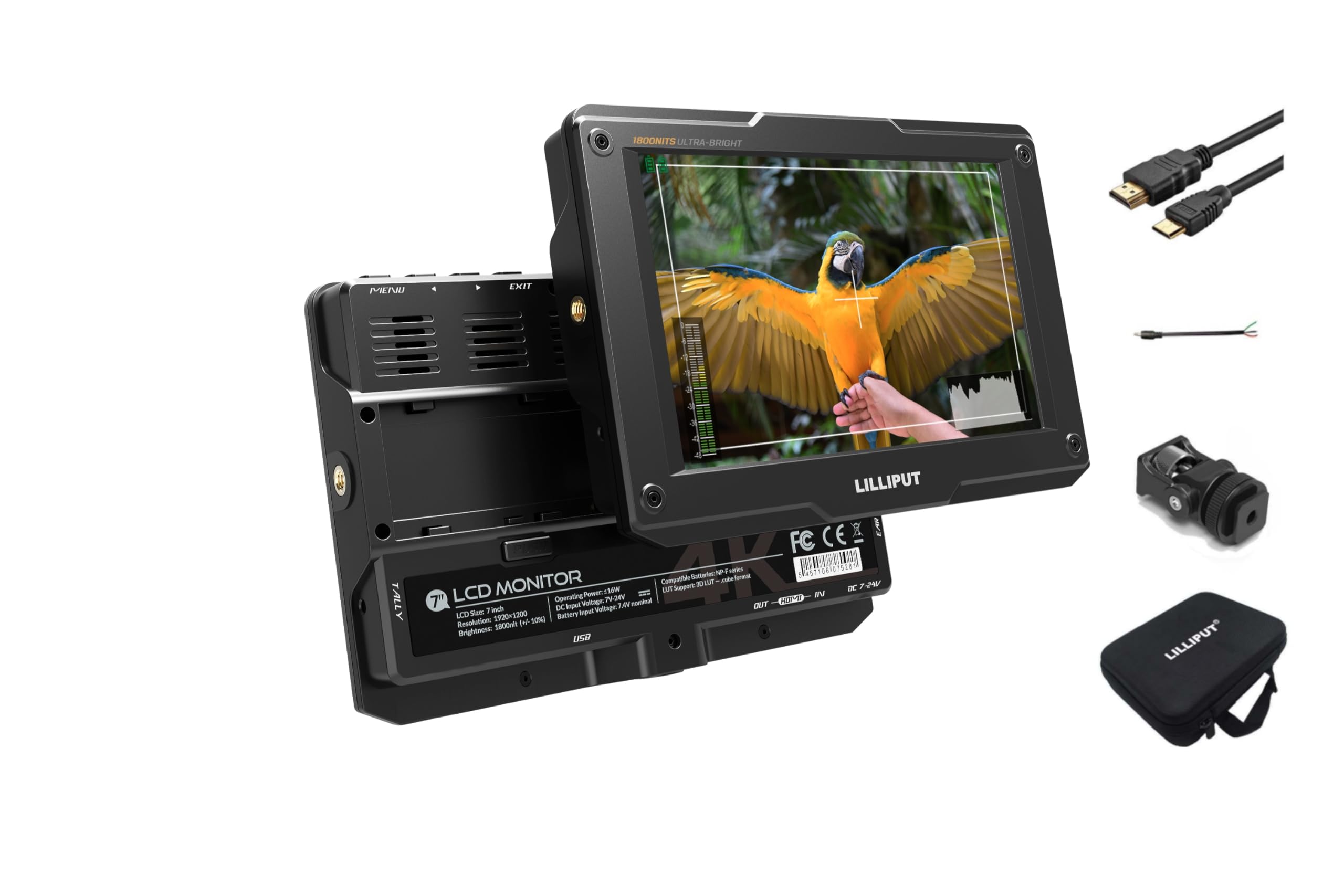 Lilliput H7 7 Inch 4K DSLR Field Monitor Ultra Bright 1800nit HDMI Input Output 1920x1200 IPS HDR, 3D-LUT & Color Space,Level Meter,Histogram,Focus Peaking Dual Battery Plate (H7 HDMI)
