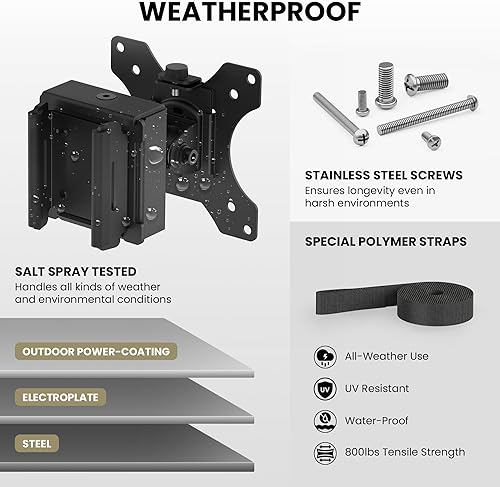 Miniatura 5 de ZeboZap ZZTVS2011 - Soporte de TV para kiosco al aire libre para pantallas de 13 a 27 pulgadas  Soporte de poste con correa para cenador, patio,