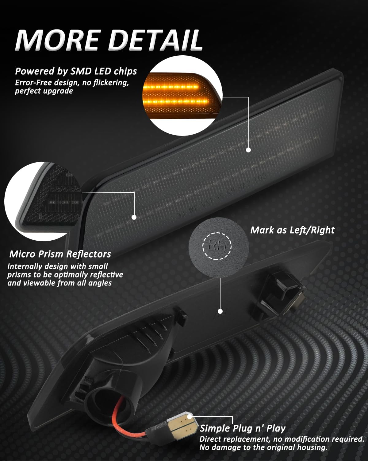 Bestview Side Marker Light Assembly Compatible for Fo-rd Transit Connect 2010-2013, Amber Front Fender Bumper Lamps, Smoked Lens 2PCS