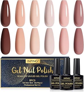 UV Nail Polish Nude Nature Dark Brown Gel Gel Polish Set Gel Nails Nail Art | INPING 6PCS Natural Skin Color Soak Up UV For DIY Home Nail Art Salon French Manicure Kit 10ml