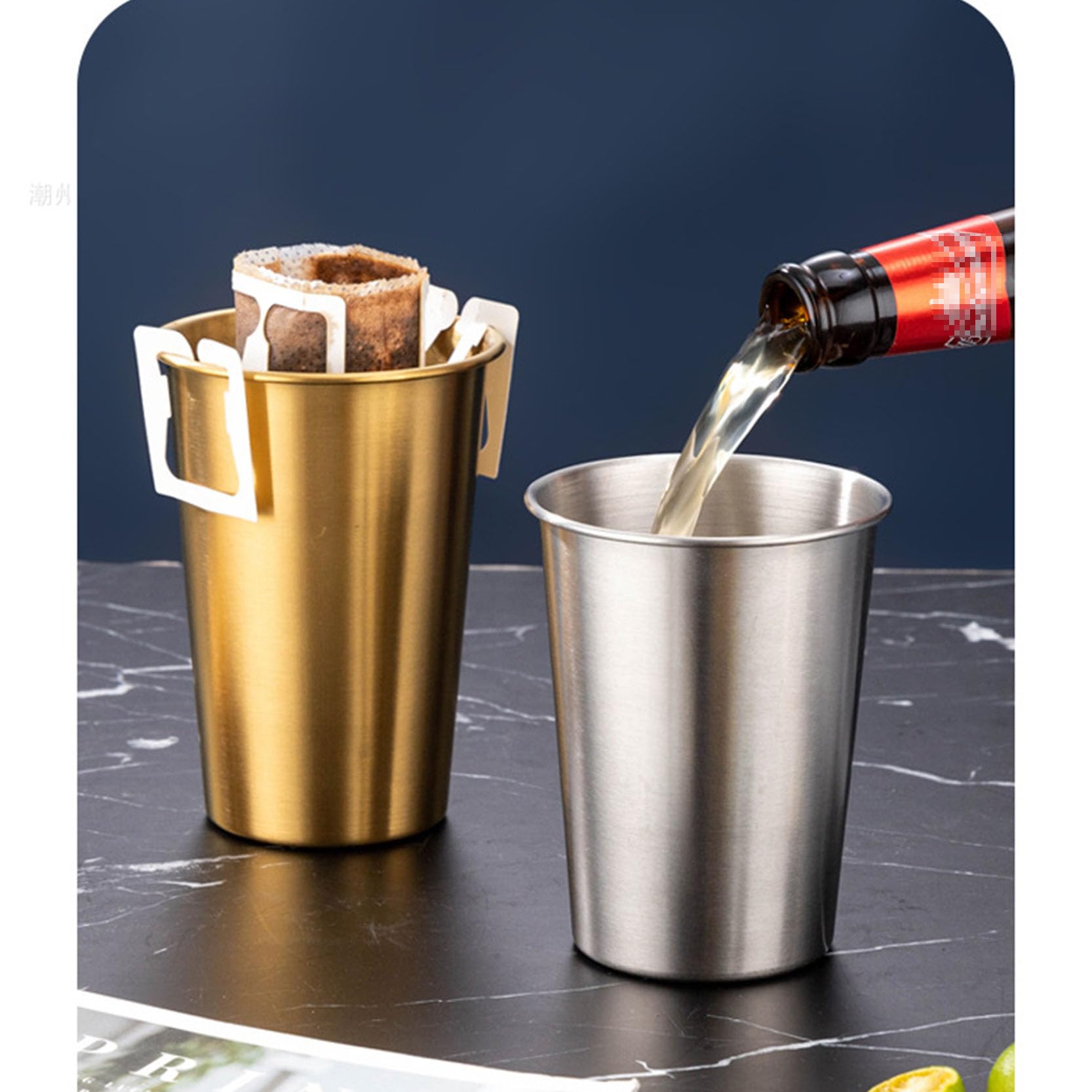 Juego de 8 vasos de cerveza de metal reutilizables de 200 a 700 ml, portátiles, apilables, para camping, bar, viajes, color plateado, 350 ml