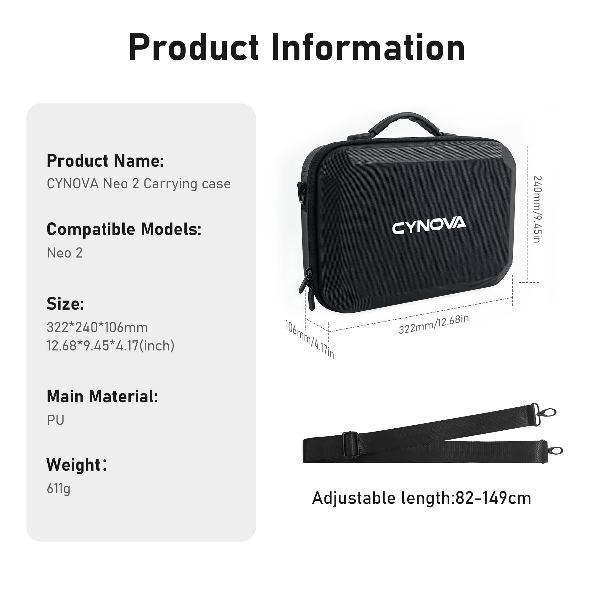CYNOVA Neo 2 Tragetasche für DJI Neo 2,Neo 2 Tasche kompatibel mit Neo 2 Drohne RC-N3 Fernsteuerung und Akku,PU-Material Stoßfest Staubdicht,Neo 2 Zubehör Drohne Zubehör