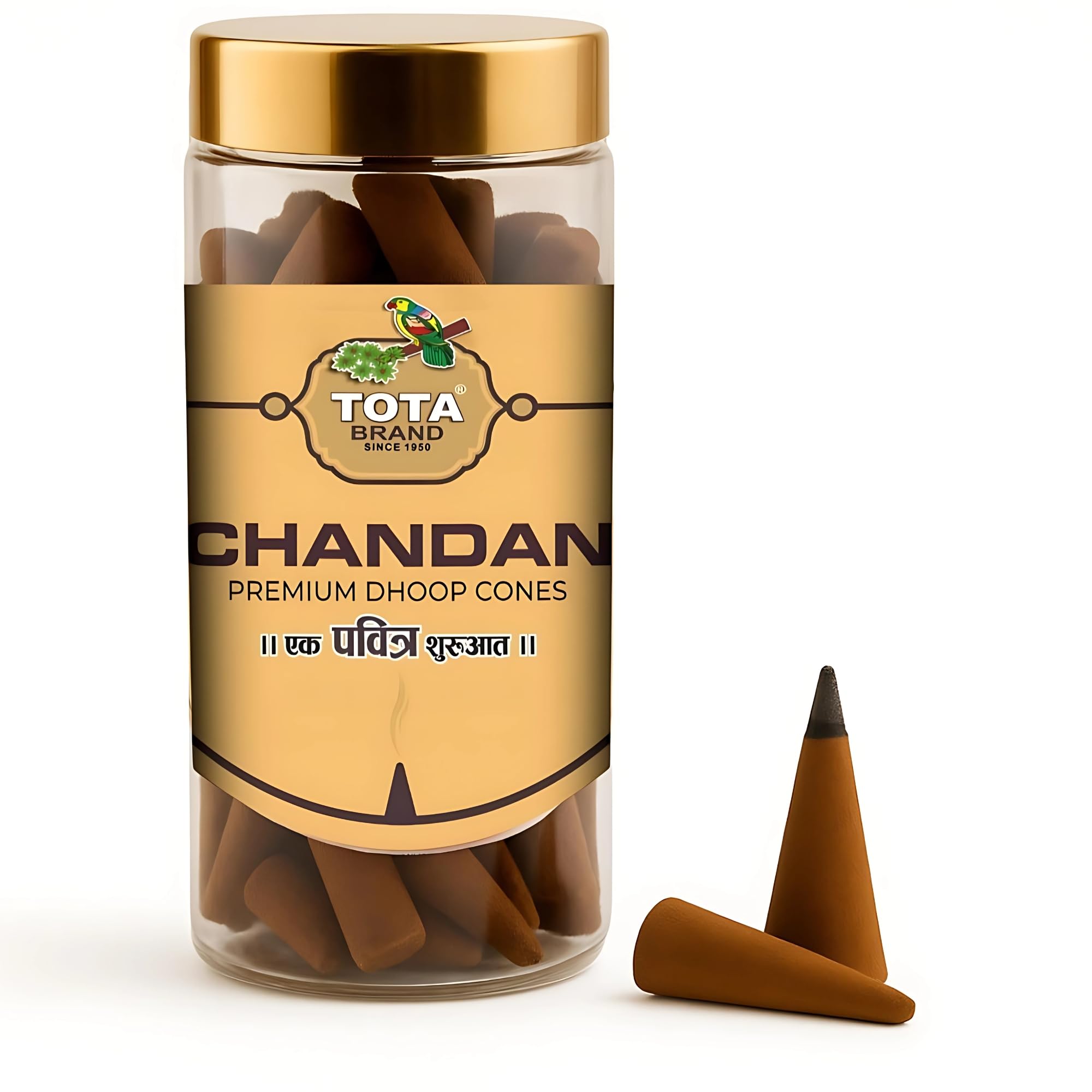 TOTA Premium Chandan DHOOP Cones | Natural Sandalwood Incense for Puja Cones | Perfect for Spiritual Rituals & Relaxation | Long-Lasting Pure Fragrance | Charcoal-Free | Pack of 1 – 100g Cones