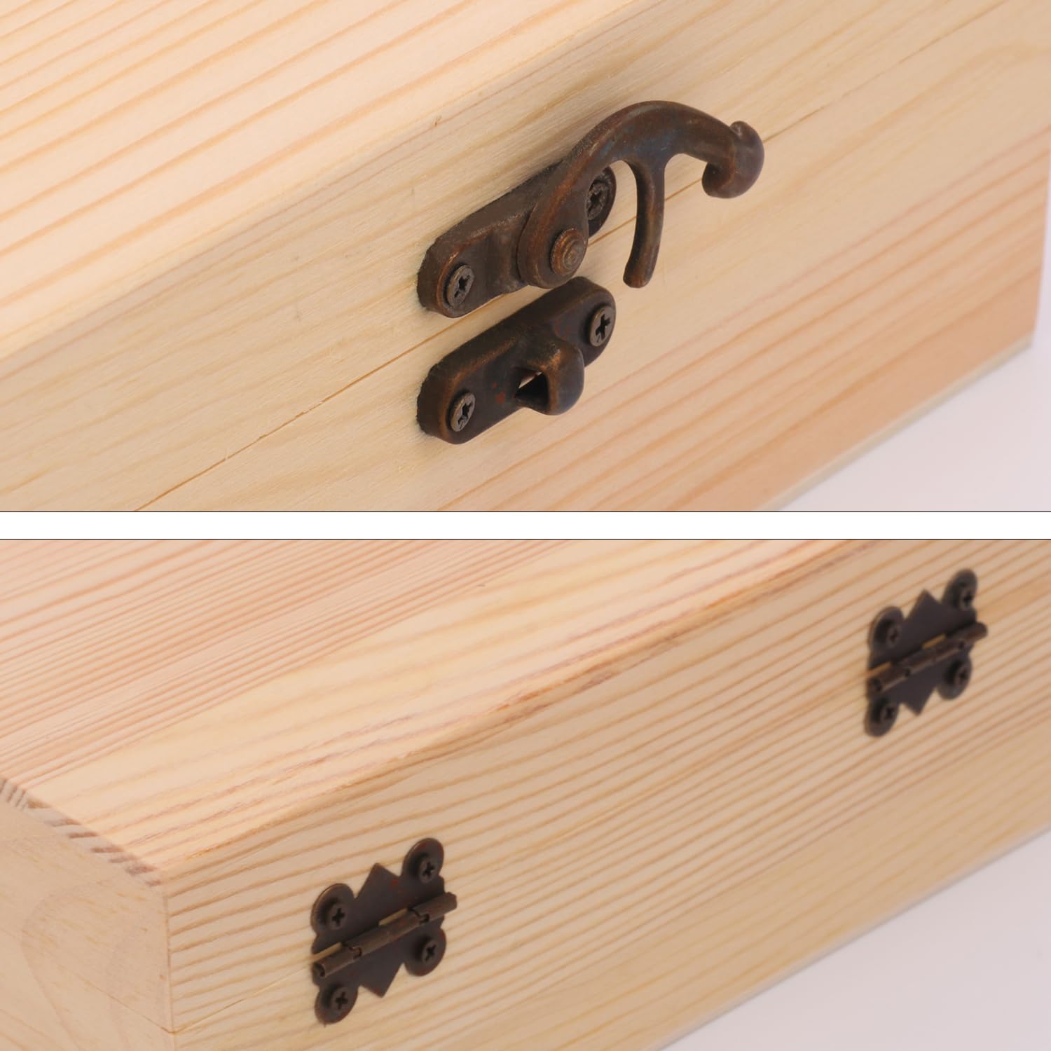 Paquete de 6 cajas de madera sin terminar sin pintar, caja lisa de pino para manualidades, caja de madera con tapa con bisagras para bricolaje, fines decorativos (7.1 x 7.1 x 2.75 pulgadas)