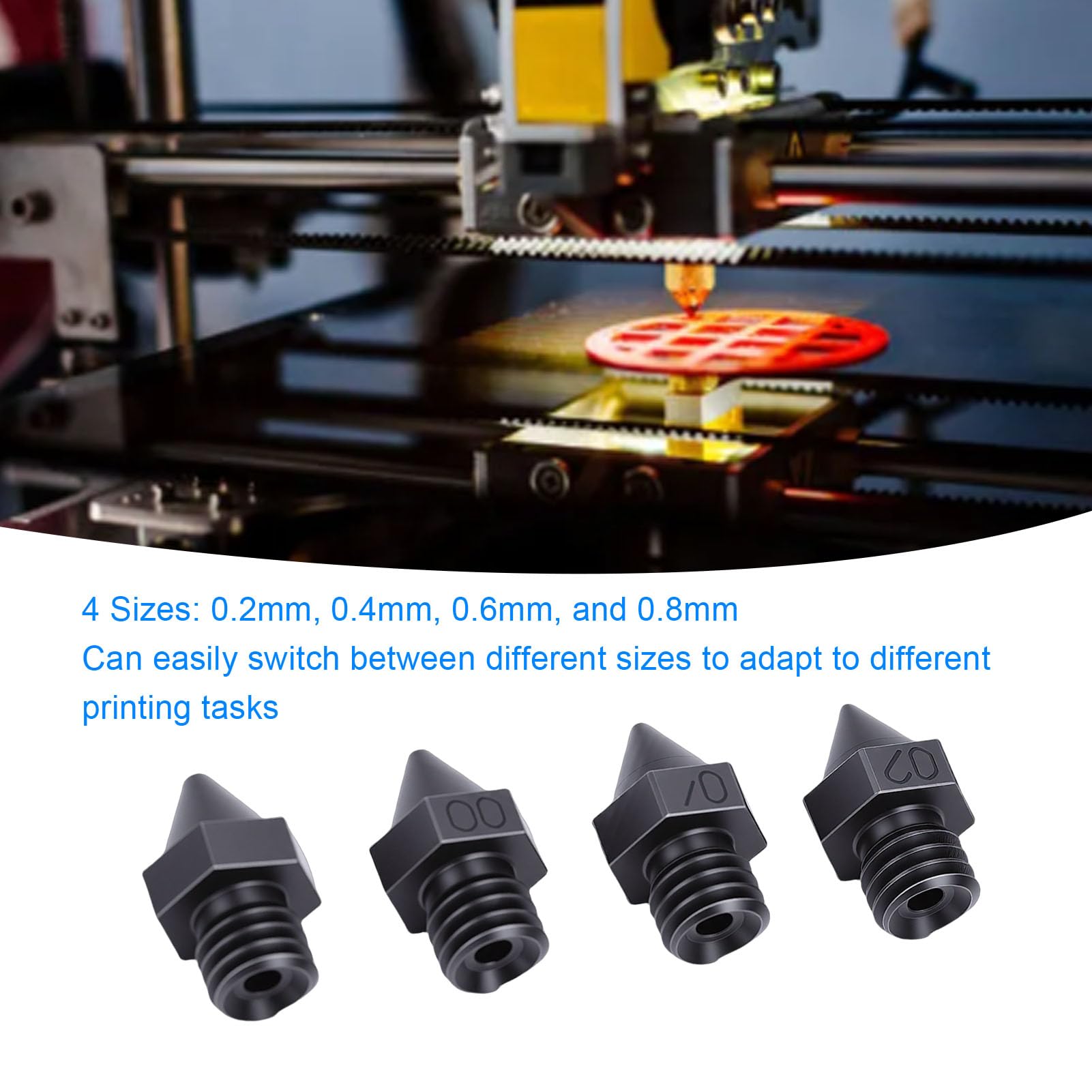 Marhynchus Boquilla para Impresora 3D, Material de Acero Endurecido, Boquillas Reemplazables, de 0,2 Mm a 0,8 Mm para Usuarios de las Series Raise3D N, Pro3 y E2