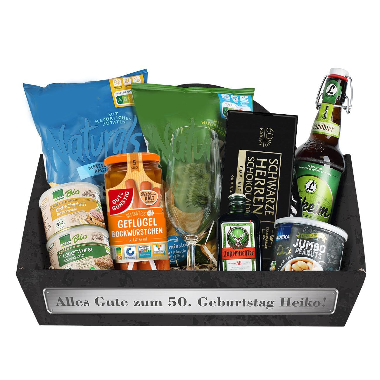 Herz & Heim Gefüllter Geschenkkorb für Männer Wurst, Bier & Chips