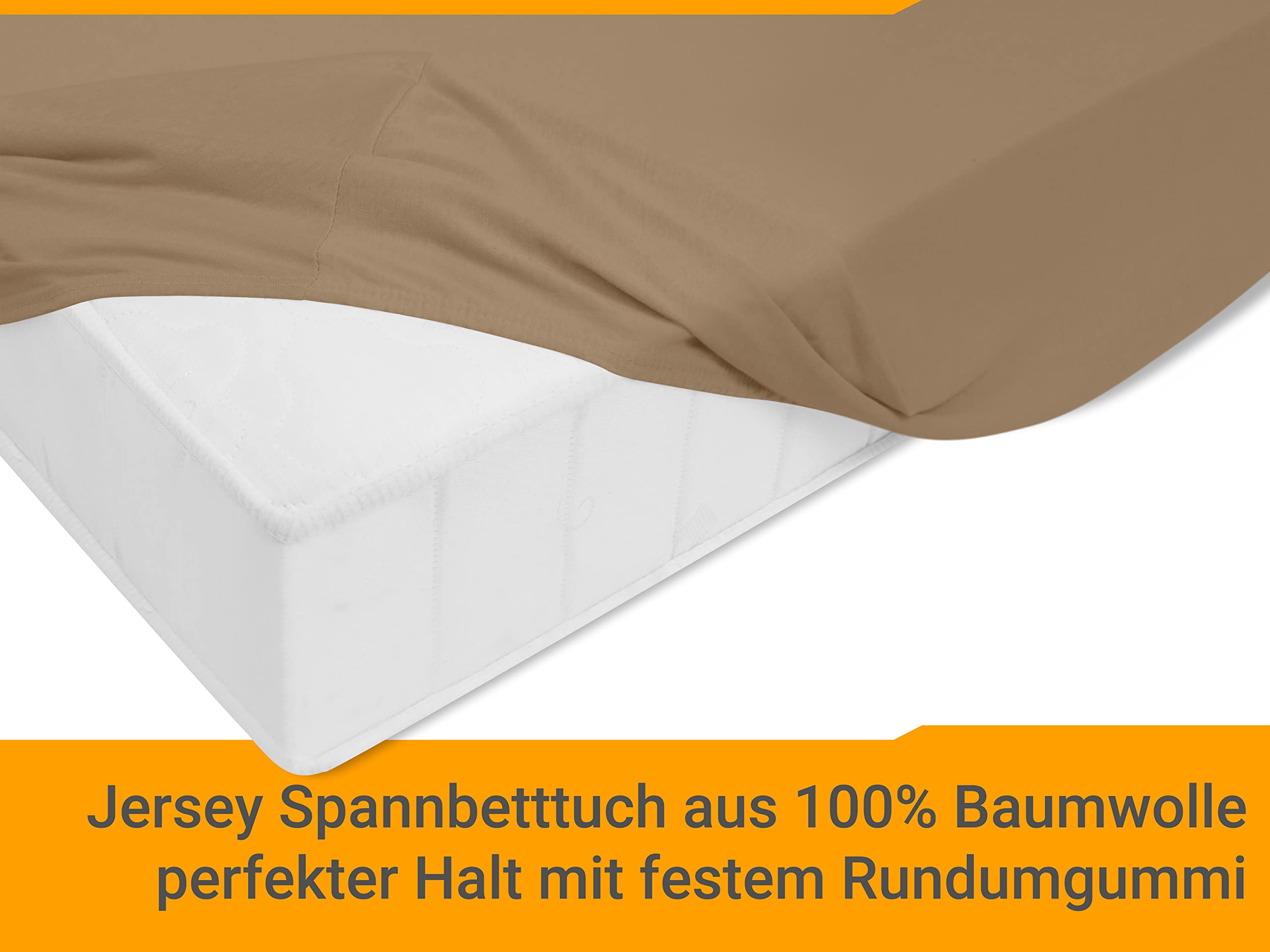 npluseins Klasyczne prześcieradło z gumką z dżerseju, wiele kolorów i rozmiarów, 100% bawełna, 159.192, 120 x 200 cm, jasnobrązowe