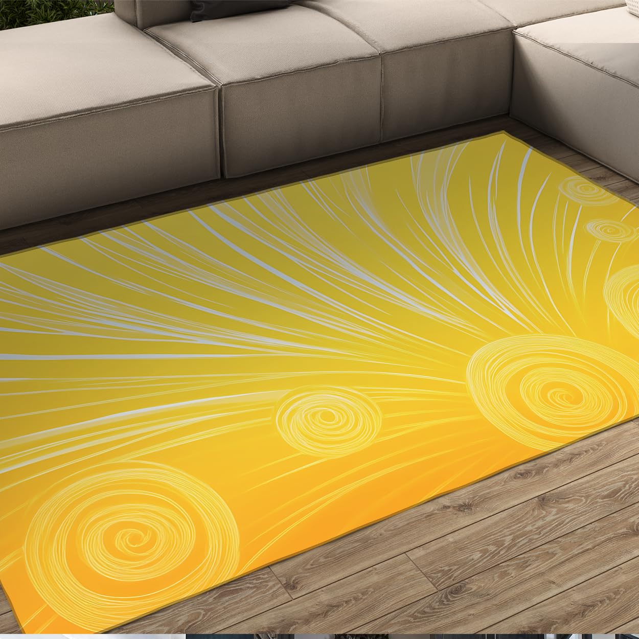 Tapis abstrait en spirales art contemporain jaune moderne