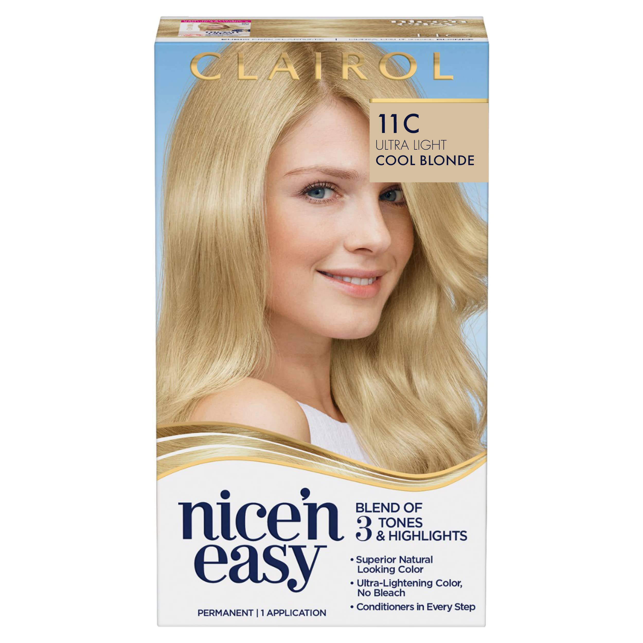 Clairol Nice'n Easy Permanent Hair Dye, 11C Ultra Light Cool Blonde Hair Color, Pack of 1