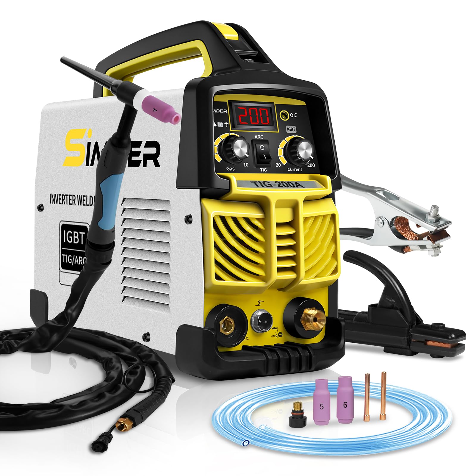SSIMDER Tig Welder TIG-200 220 V TIG Stick 2 in 1 Saldatrice MMA Saldatrice ad arco DC IGBT Inverter TIG Saldatrice Saldatrice per la fabbricazione di metalli/Automotive/DIY/Officine