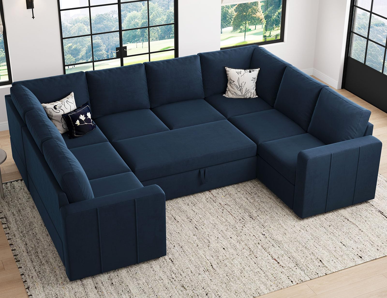 Belffin Modular Sectional Sleeper Sofa Bed with Pull Out Couch, Oversized U Shaped Sleeper Pull Out Bed with Storage Loveseat, Convertible Sectional