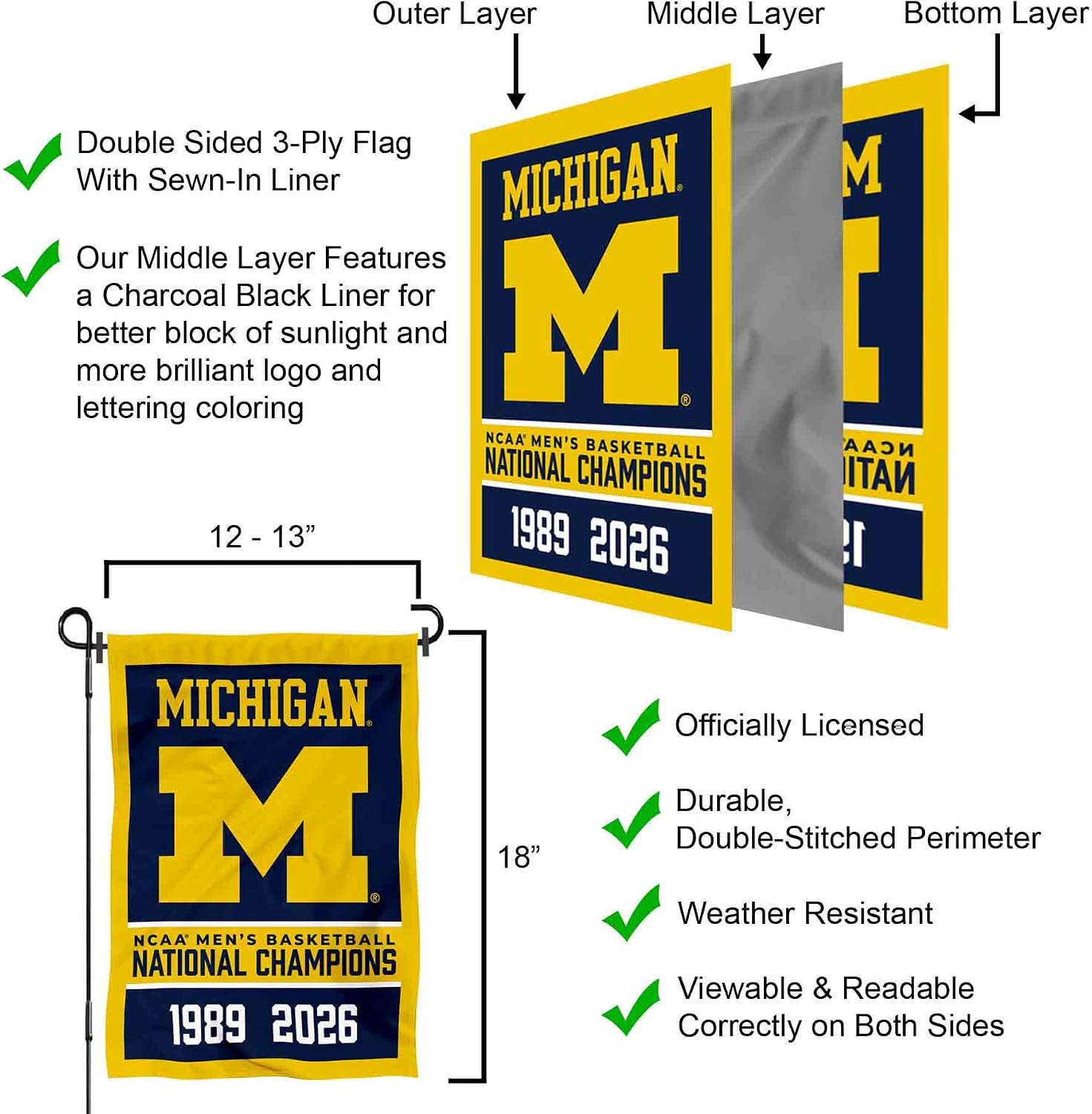 Michigan Team University Wolverines 2 Time Basketball National Champions Garden Banner Flag