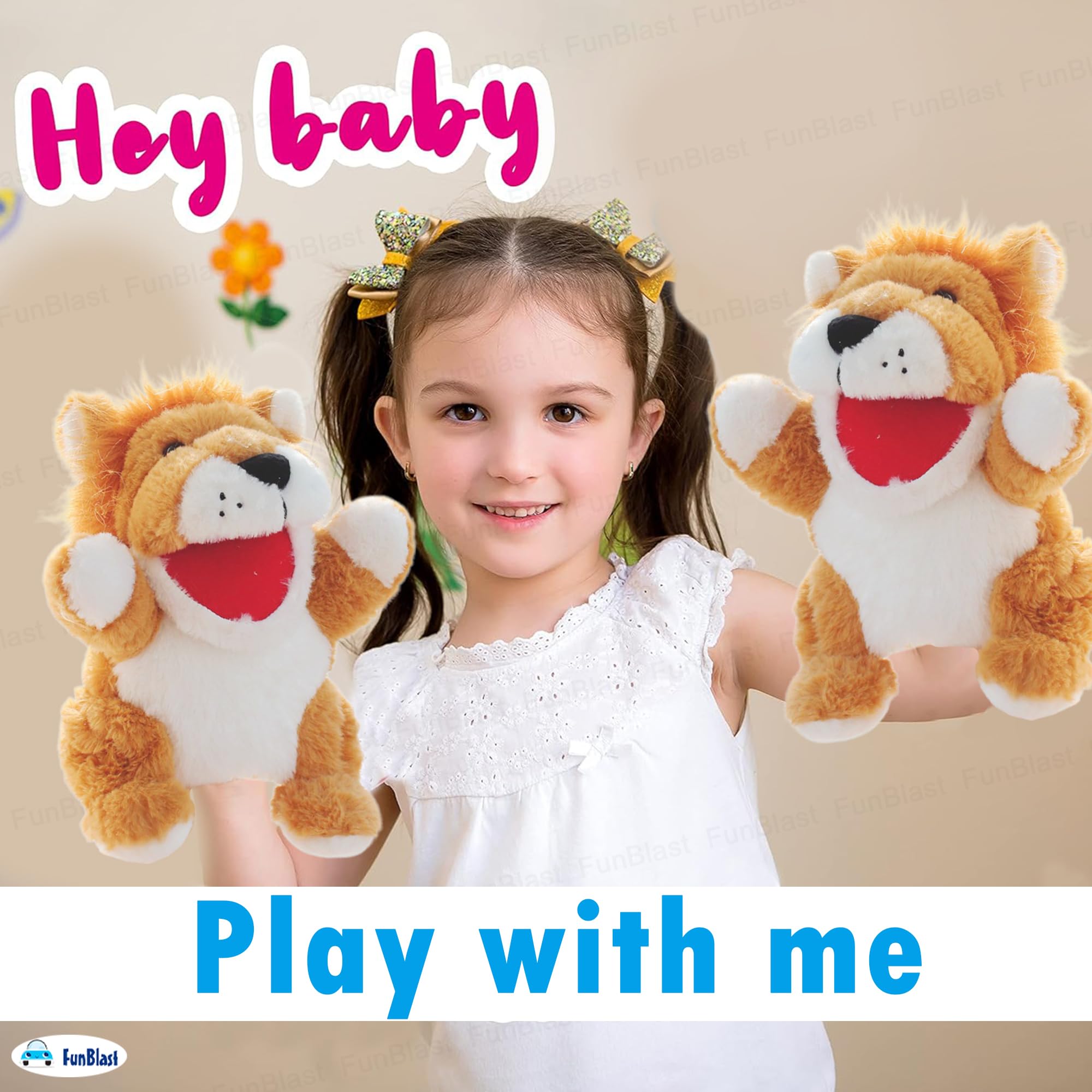FunBlast Plush Animal Hand Puppets – Soft & Cuddly Animal Figure Puppets for Kids, Storytelling & Role Play, Fun Educational & Learning Toys for Toddlers & Children (Lion) 3