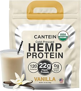Organic Hemp Protein Powder, Plant Based and Vegan Protein Shake, Lactose and Dairy Free, Gluten Free, Clean and Natural- Vanilla (20 Servings)