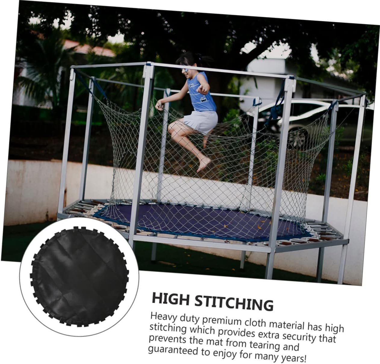 Trampoline Replacement Jumping Mat with Hook, Black Cloth | Garden and Outdoor Use, UV-resistant Cloth, Breathable Design, Included Hook Accessory, Replacement Fit