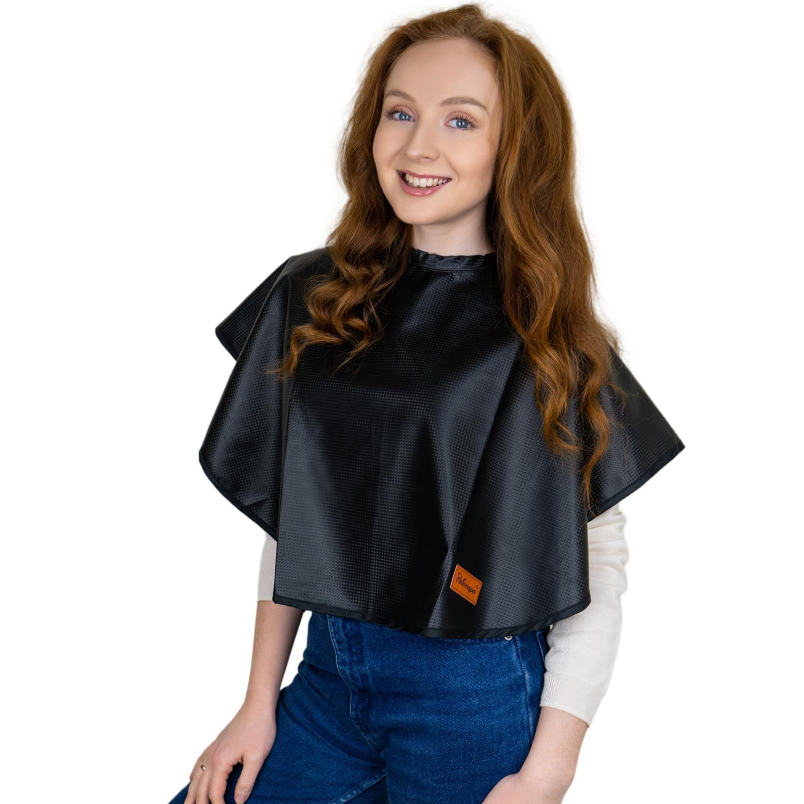 Capa de tinte para el cabello para mujer, capa corta de salón para estilistas, impermeable, capa de champú profesional, 31.5 pulgadas de largo x 29 pulgadas de ancho 8