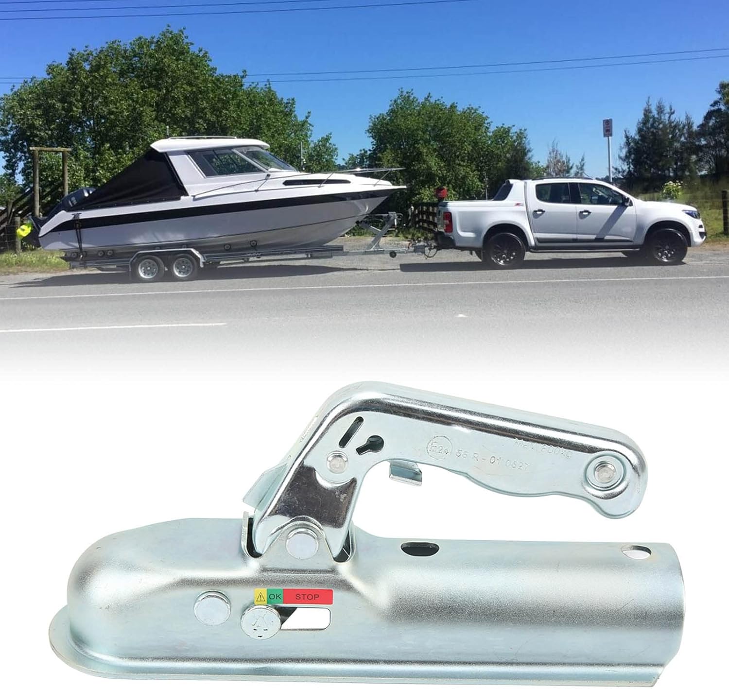 Trailer Hitch Coupling Straight Tongue Trailer Coupler 2in Hitch Ball 800kg Load Capacity for 2in Round Tube