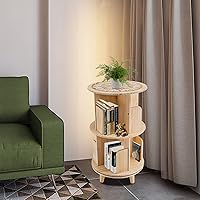 Vista 5 de Estantería giratoria de 2 niveles, estantería giratoria de madera de pino de 360°, estante de almacenamiento multifuncional para el hogar, oficina