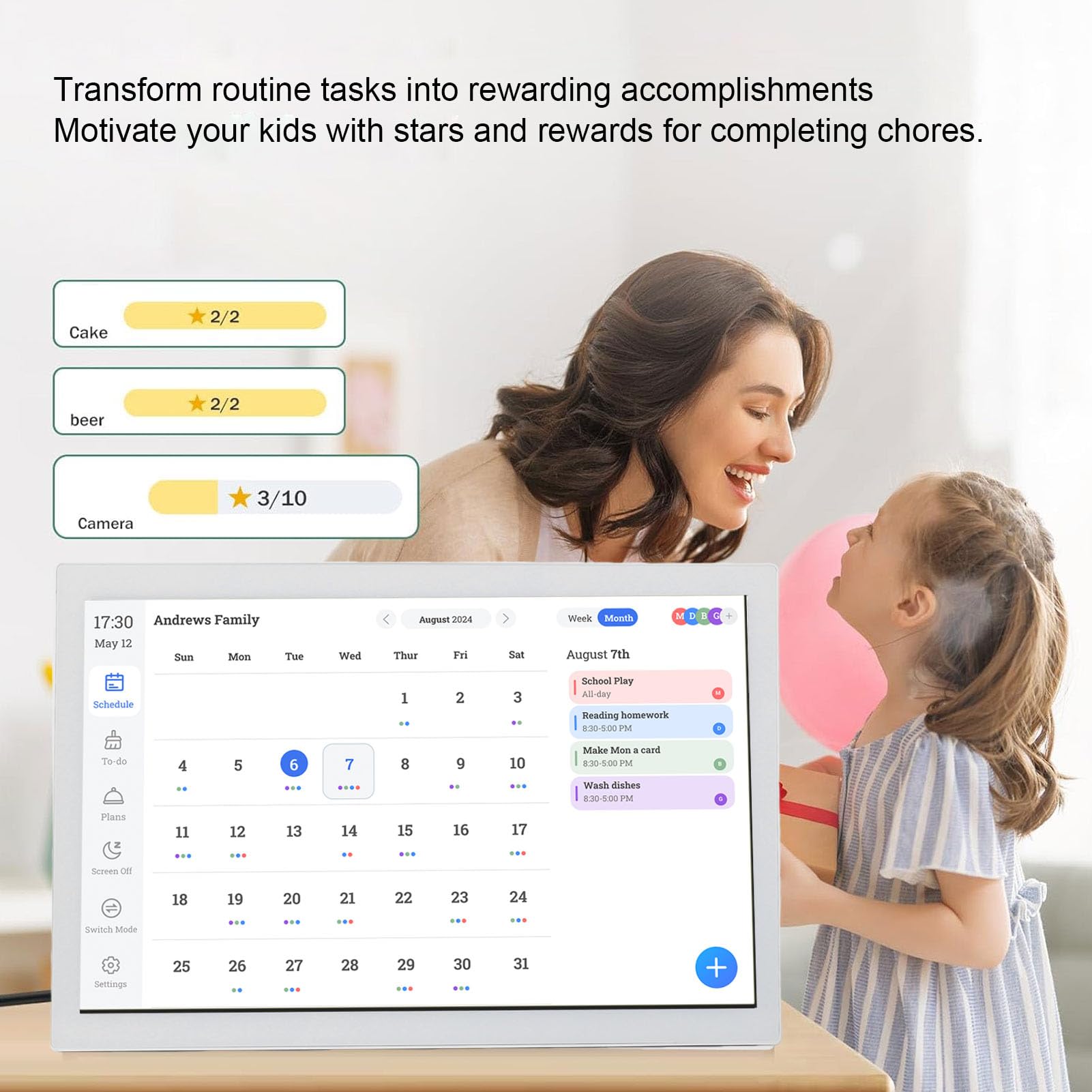21,5-Zoll-Digitalkalender, Multifunktionaler Planer mit Interaktivem Touchscreen für Familienpläne, Essensplanung, APP-Steuerung, Mobile Synchronisierung (EU-Stecker)