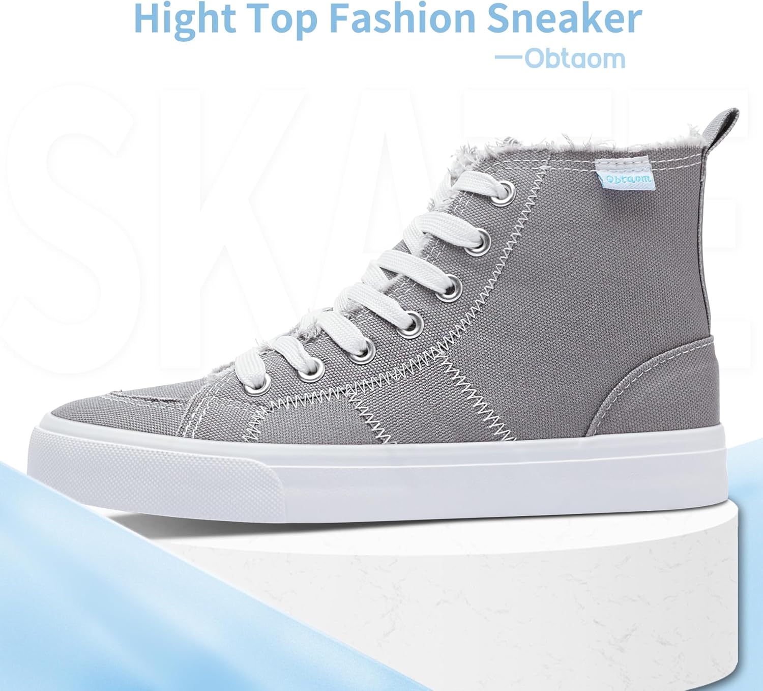 Obtaom Womens/Mens high top Canvas Shoes Play mid Calf Fashion Sneaker Casual lace up hi top Washed Canvas Shoes - Image 2