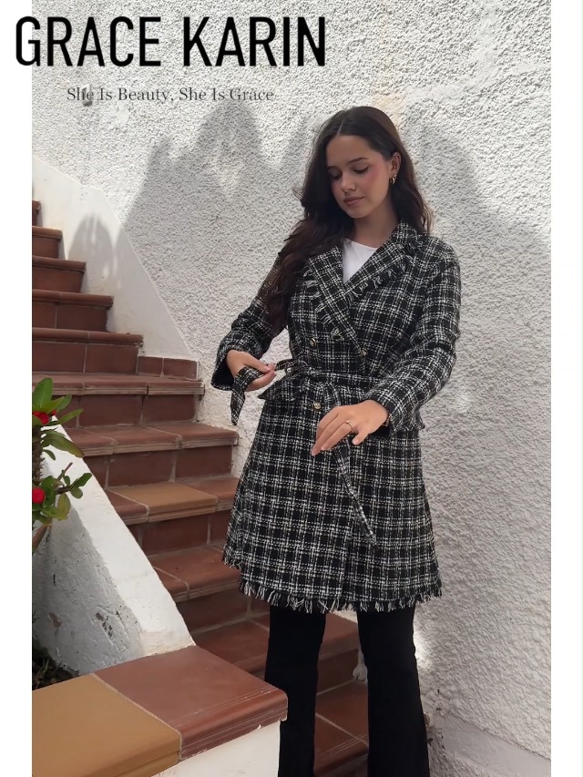 Amazon.com: GRACE KARIN Black Coat Women Elegant Notched Collar