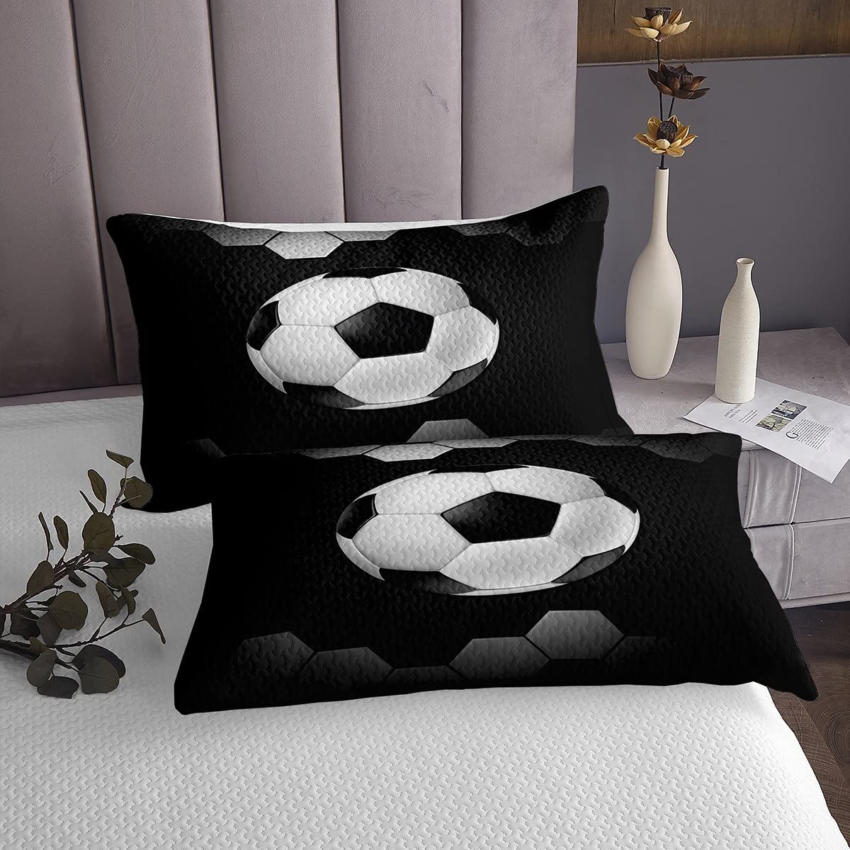 Juego de colcha de fútbol para juegos deportivos, colección de ropa de cama de fútbol, juego de ropa de cama negra para niños, niñas, adultos, tamaño King