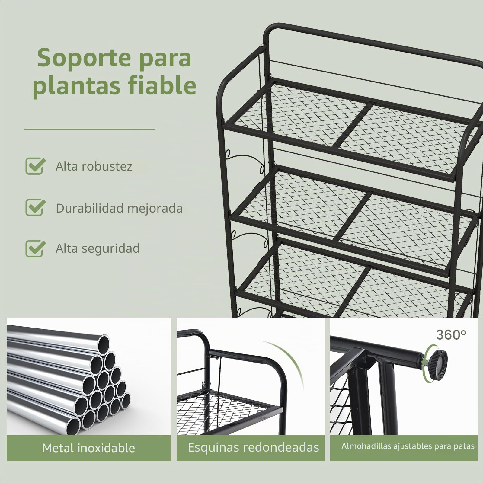 Goplus Soporte para plantas de metal, estantería para plantas de 4 niveles con estante plegable y patas ajustables, estantería para flores, escaleras para balcón, terraza, color negro