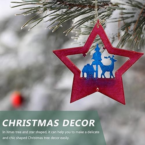 Miniatura 5 de EXCEART Moldes de silicona de resina de Navidad, molde de árbol de Navidad 3D, moldes para colgante de estrella con agujero para colgar, molde de
