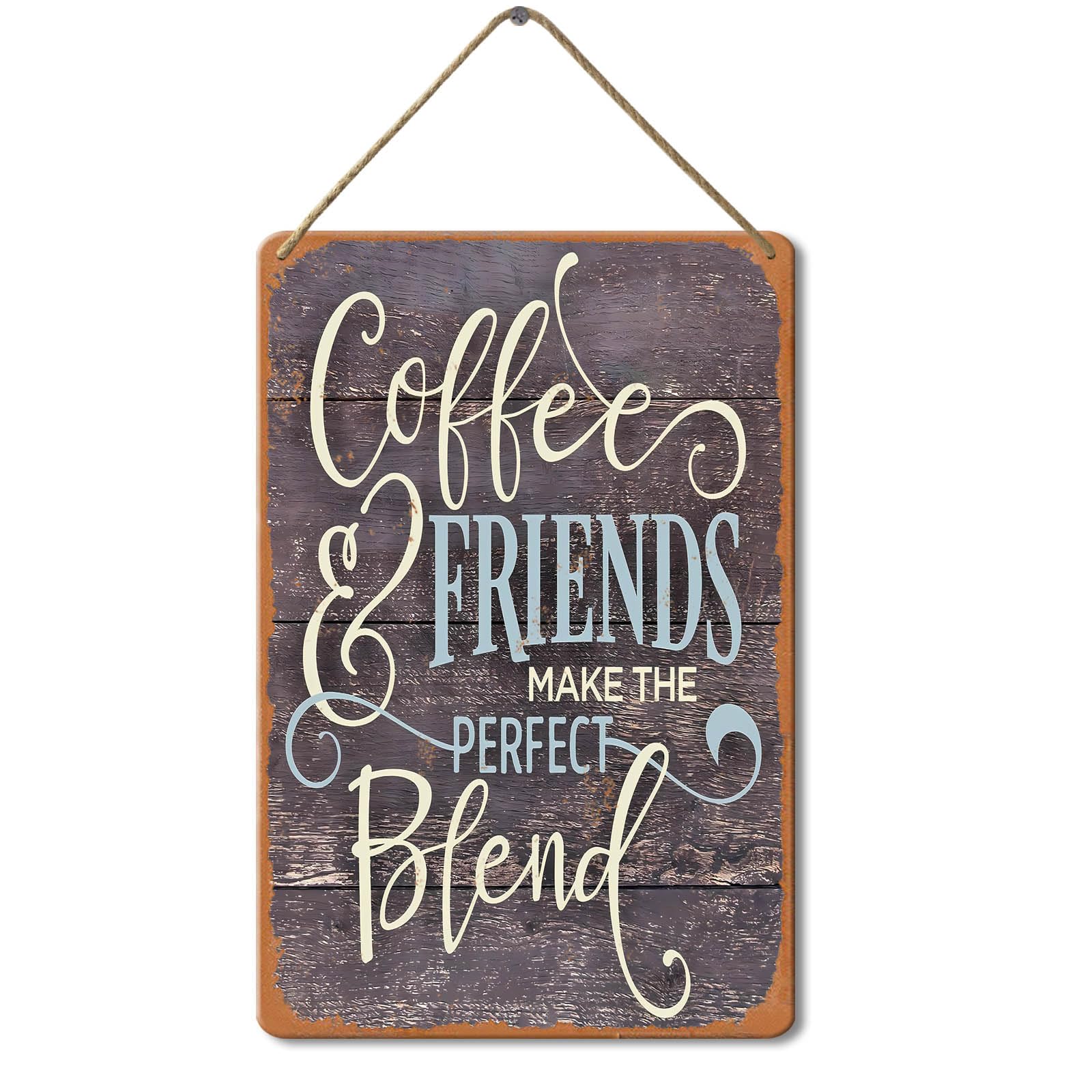 Wooden Sign Coffee and Friends Make The Perfect Blend Sign, 8x12 Inch, Rustic Hanging Plaque for Home Decor