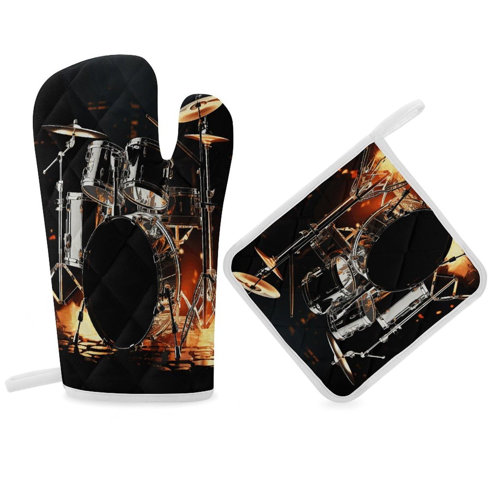 Drummer Oven Mitt Thick Substantial Heat Insulation Gloves Soft Skin-Friendly Temperature Resistant Oven Mitts for Cooking Lover Cooks