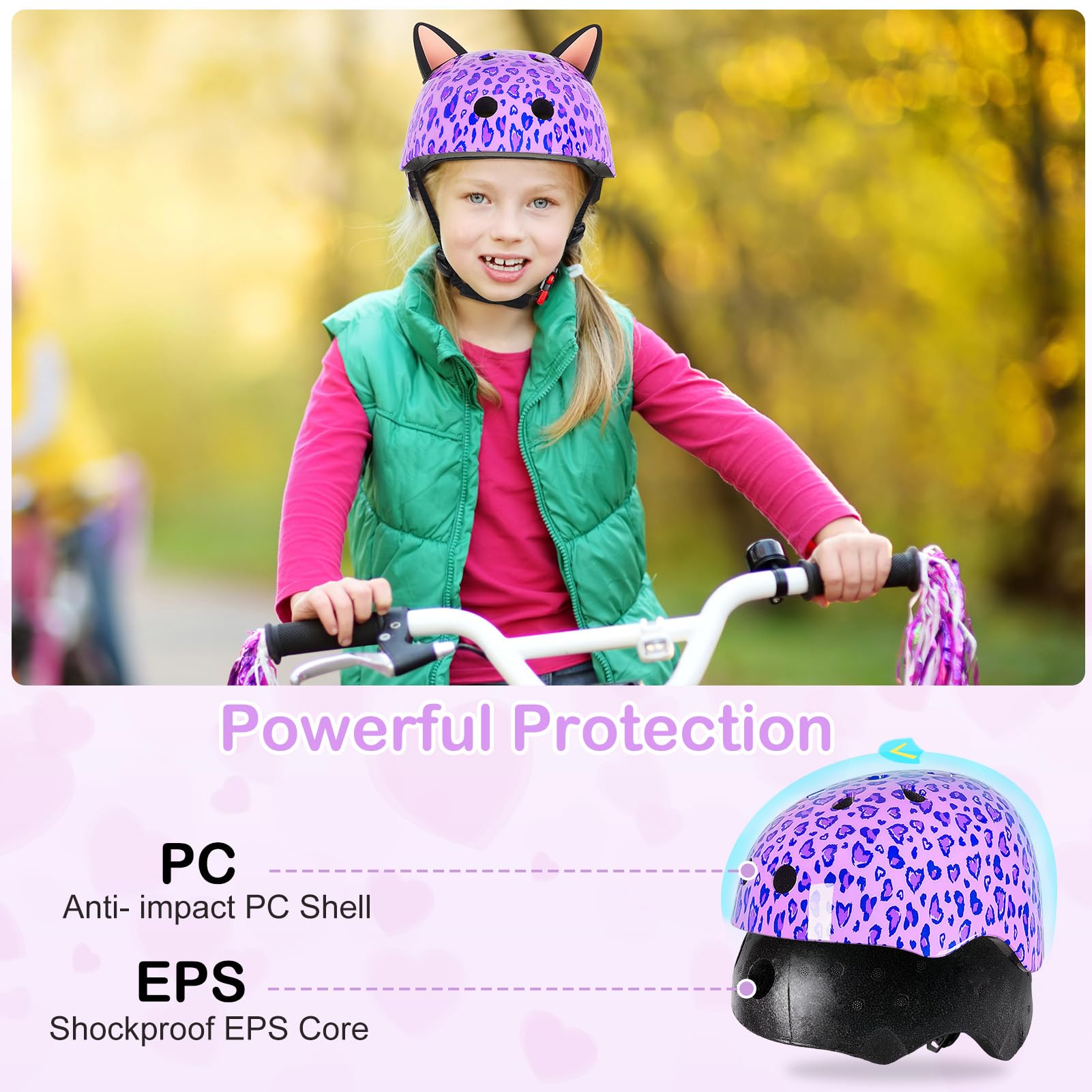 Helmet for Kids 8-14, Adjustable Kids Bike Helmet with DIY Cat Ears for Girls Youth for Skateboard Scooter Cycling Roller Skating, Purple