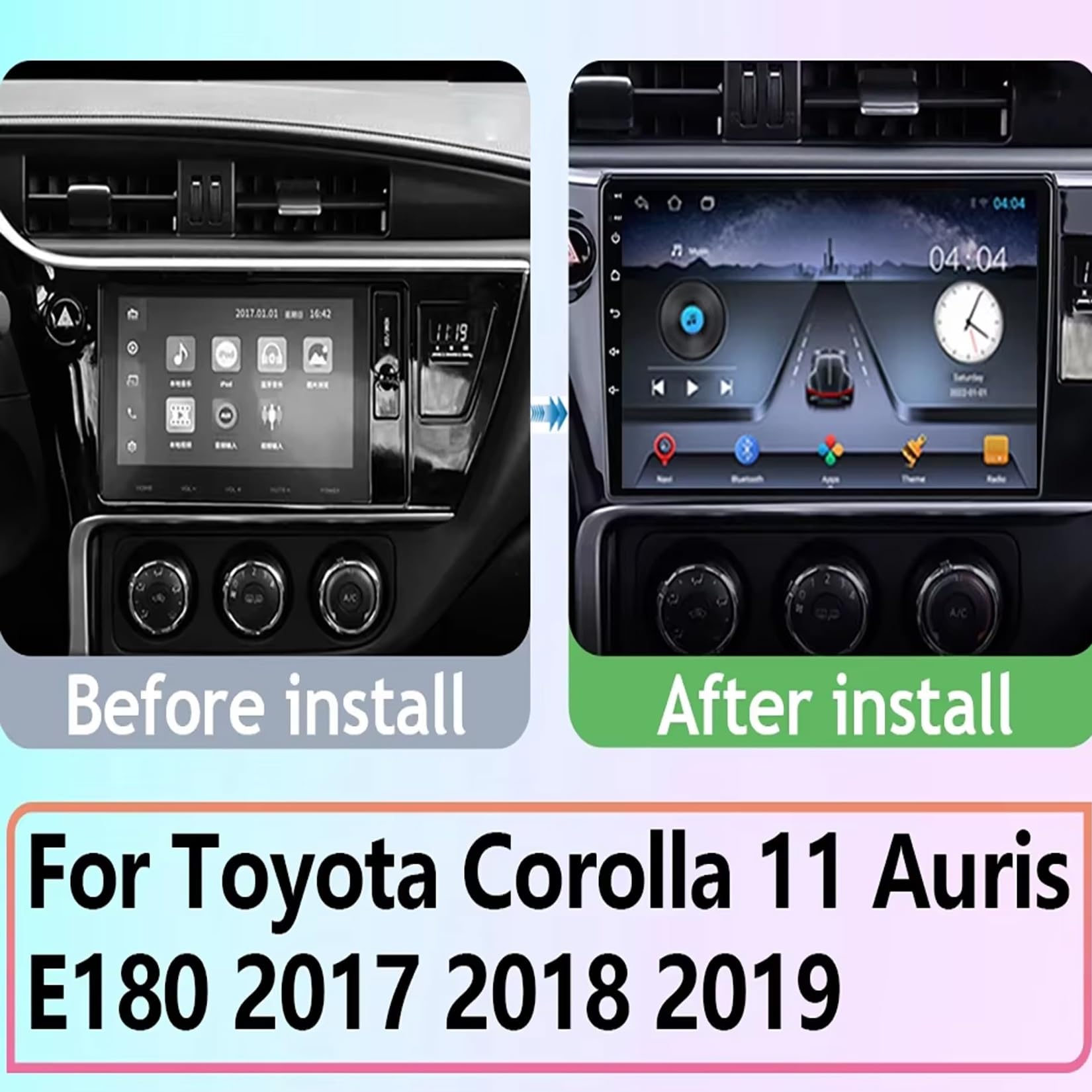 Autoradio Carplay für Toyota Corolla 11 Auris 2017-2019 9 Inches Android 15 Display Radio Steering Wheel Controls Für, 8 Core 4G+64G