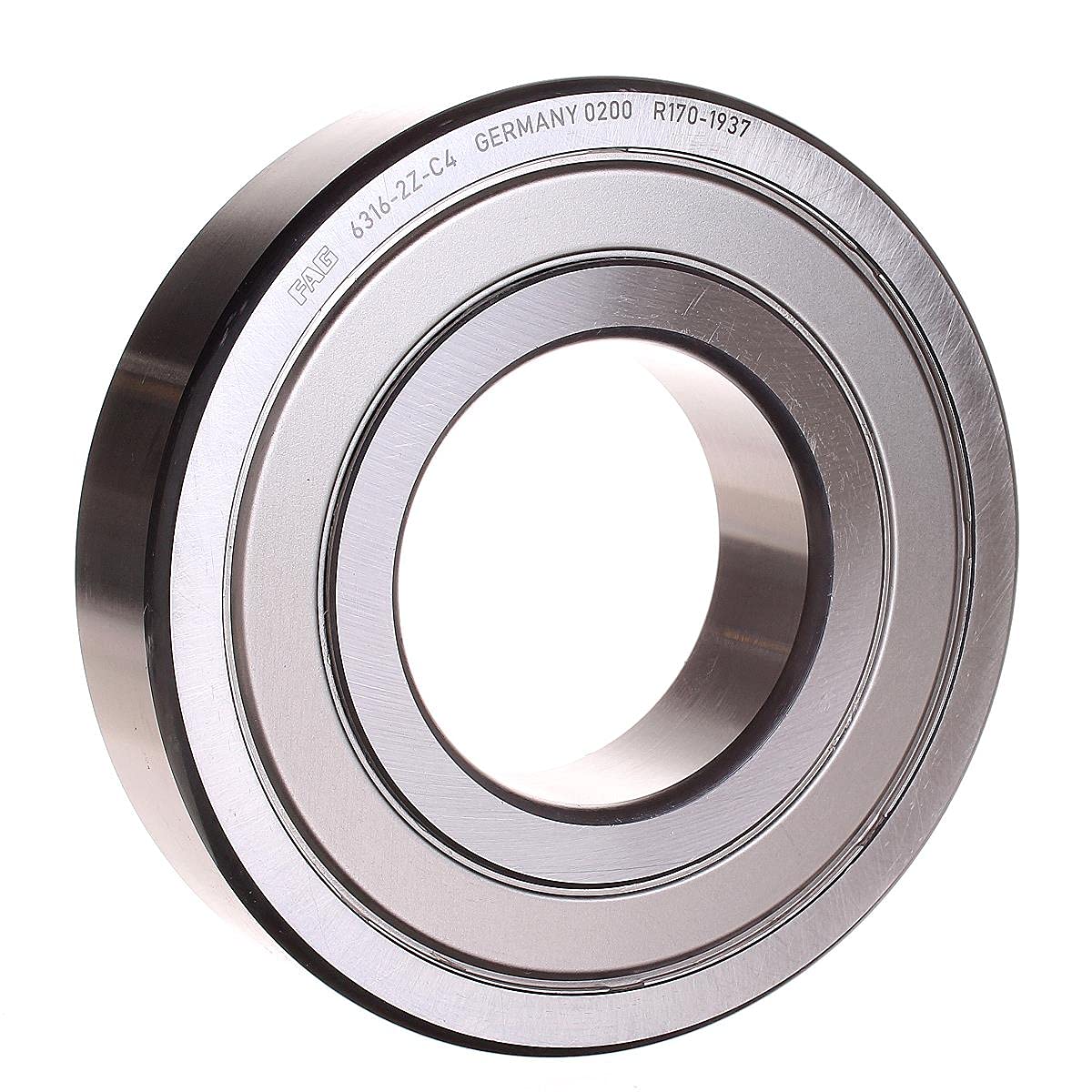 FAG Bearings 6316-2ZR-C4 Single Row Radial Bearing, ABEC 1 Precision, Double Shielded, Steel Cage, C4 Clearance, Metric, 80mm ID, 170mm OD, 39mm Width, 3800rpm