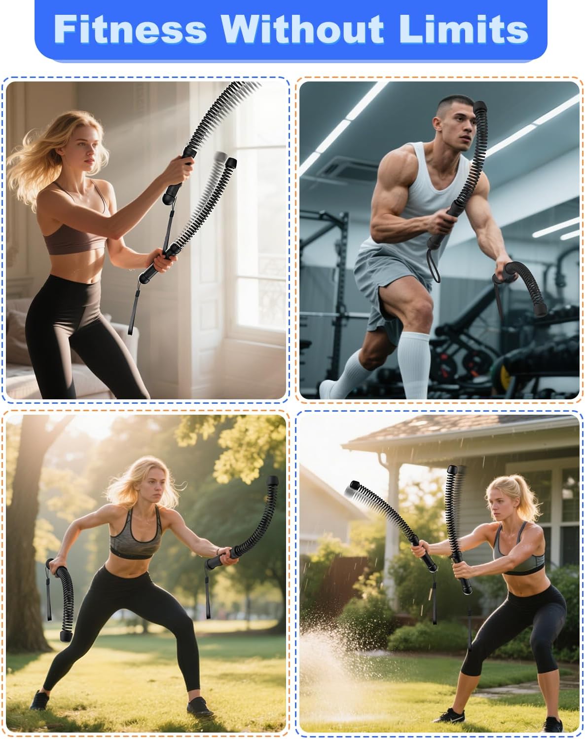 Ropeless Battle Ropes for Home Gym: 2PCS Upgraded Weighted Portable Cordless Battle Ropes for Strength Building, Workout, HIIT and Low-Impact Aerobic Training for Men & Women
